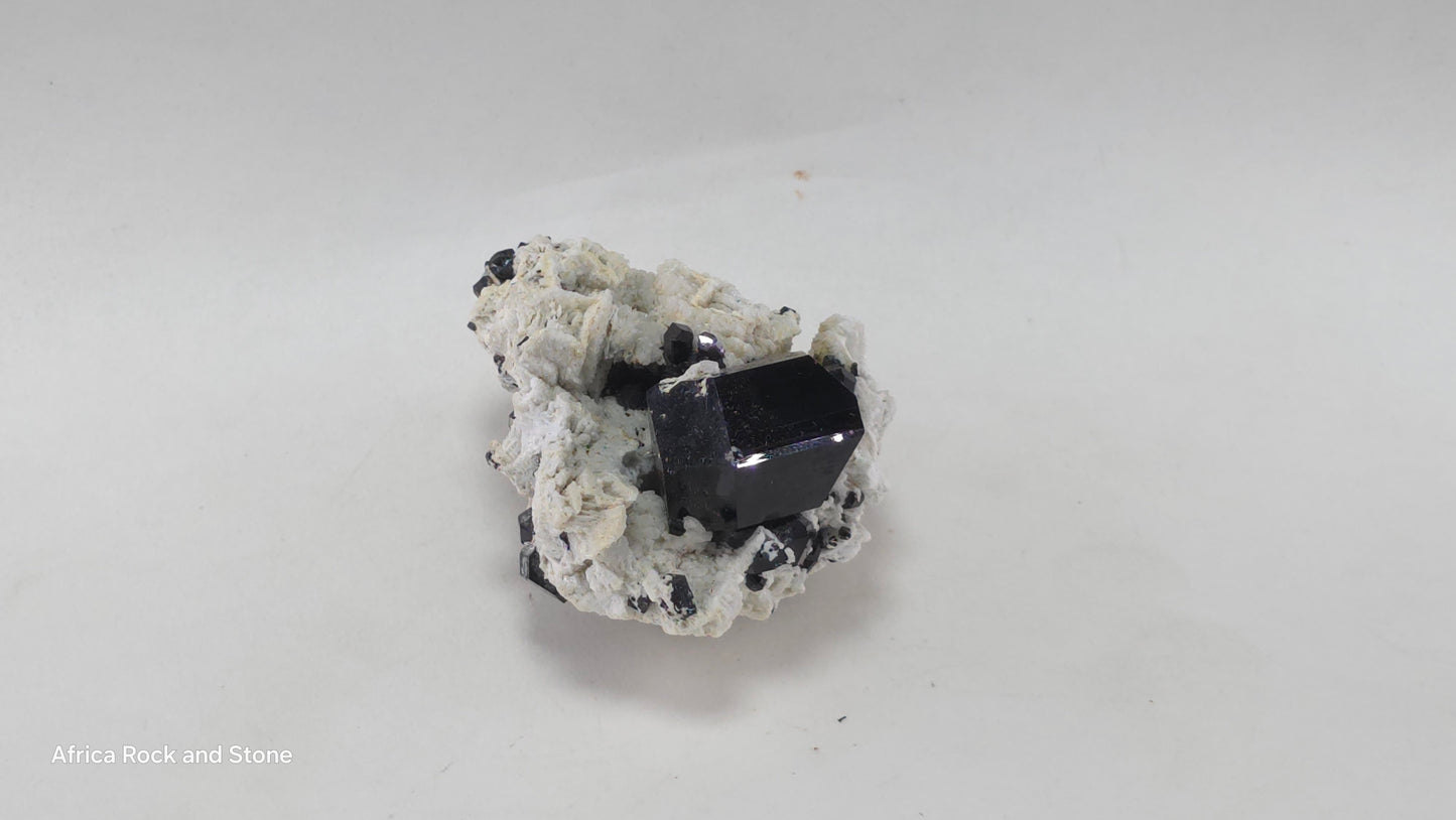 Double terminated perfect Black Tourmaline crystal on Feldspar