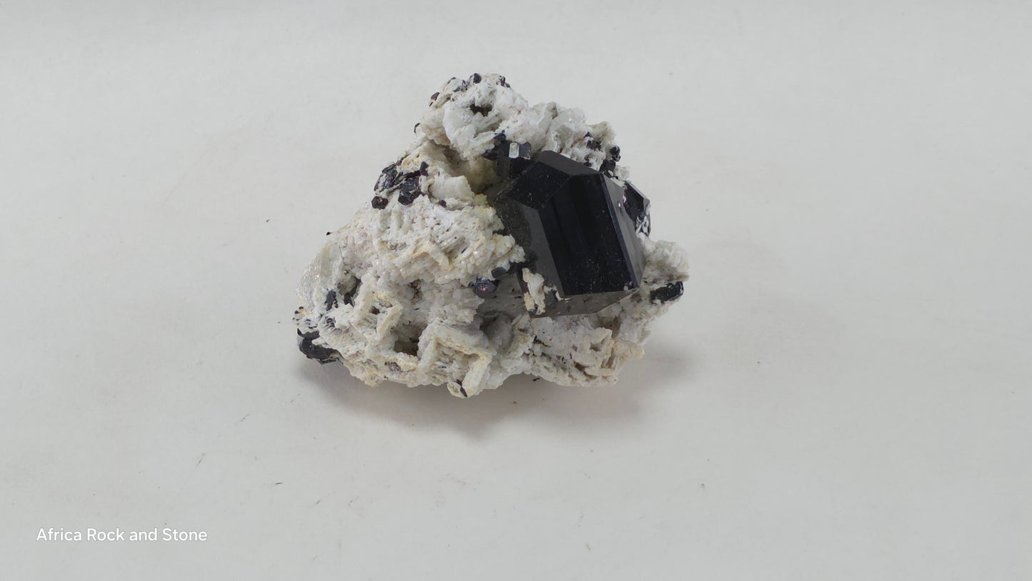 Double terminated perfect Black Tourmaline crystal on Feldspar