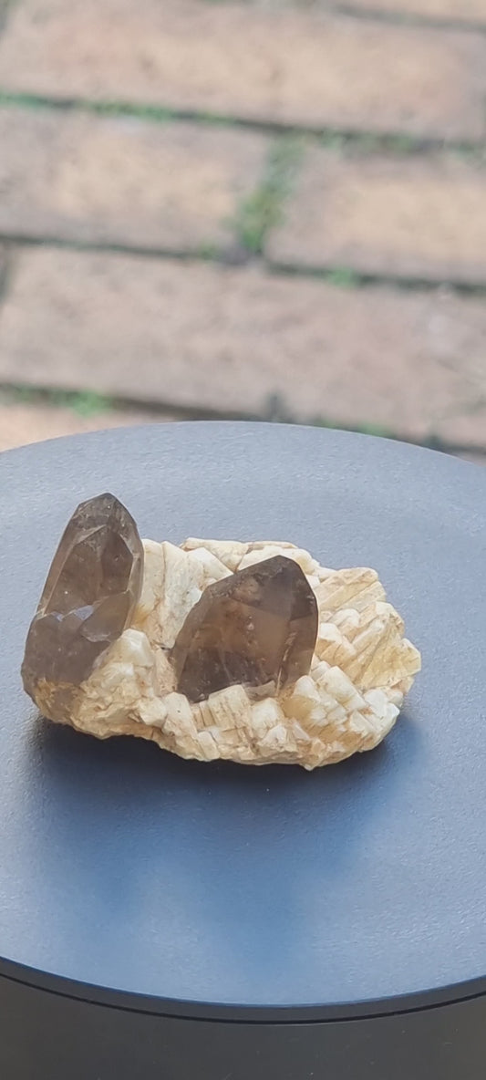 Smokey Quartz on Feldspar Crystals